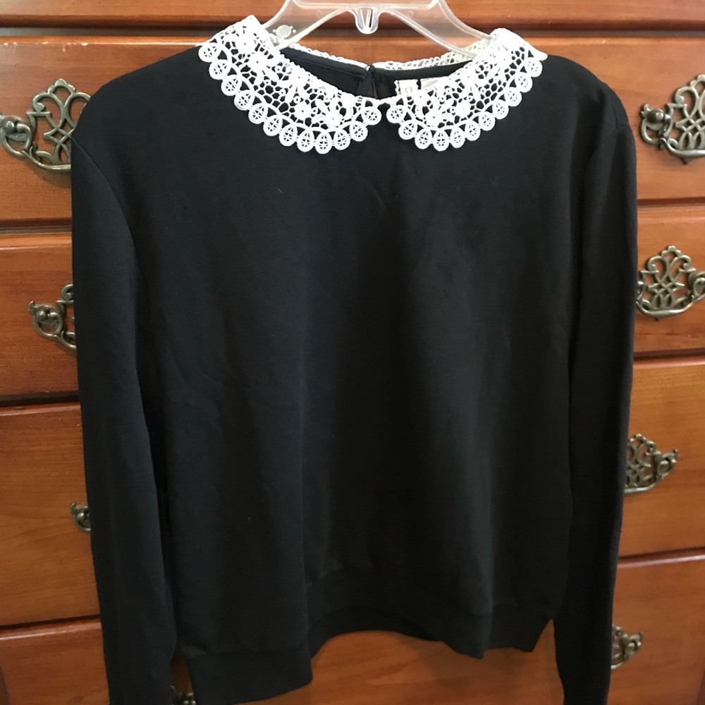 Black Sweatshirt with White Lace Collar